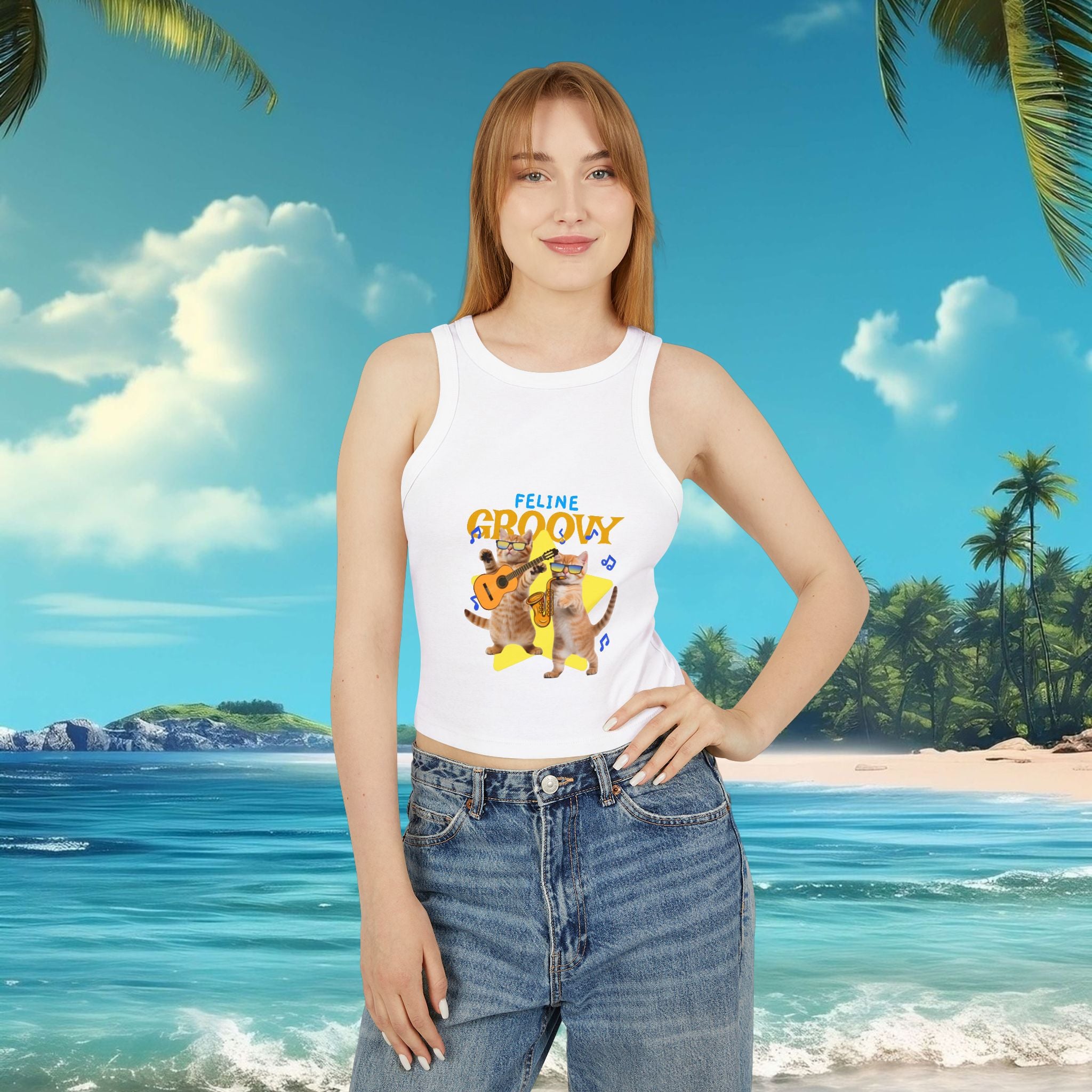 Purrfectly Groovy Cat Tank Top, Cute Cat Lover Apparel, Summer Style, Gift for Cat Moms, Casual Wear