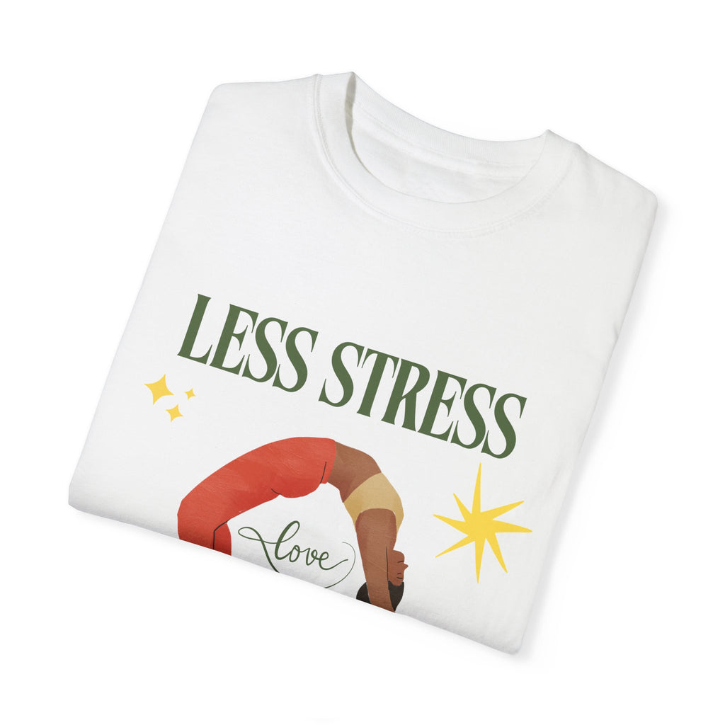 Yoga T-shirt: 'Less Stress More Yoga' Unisex Inspirational Tee