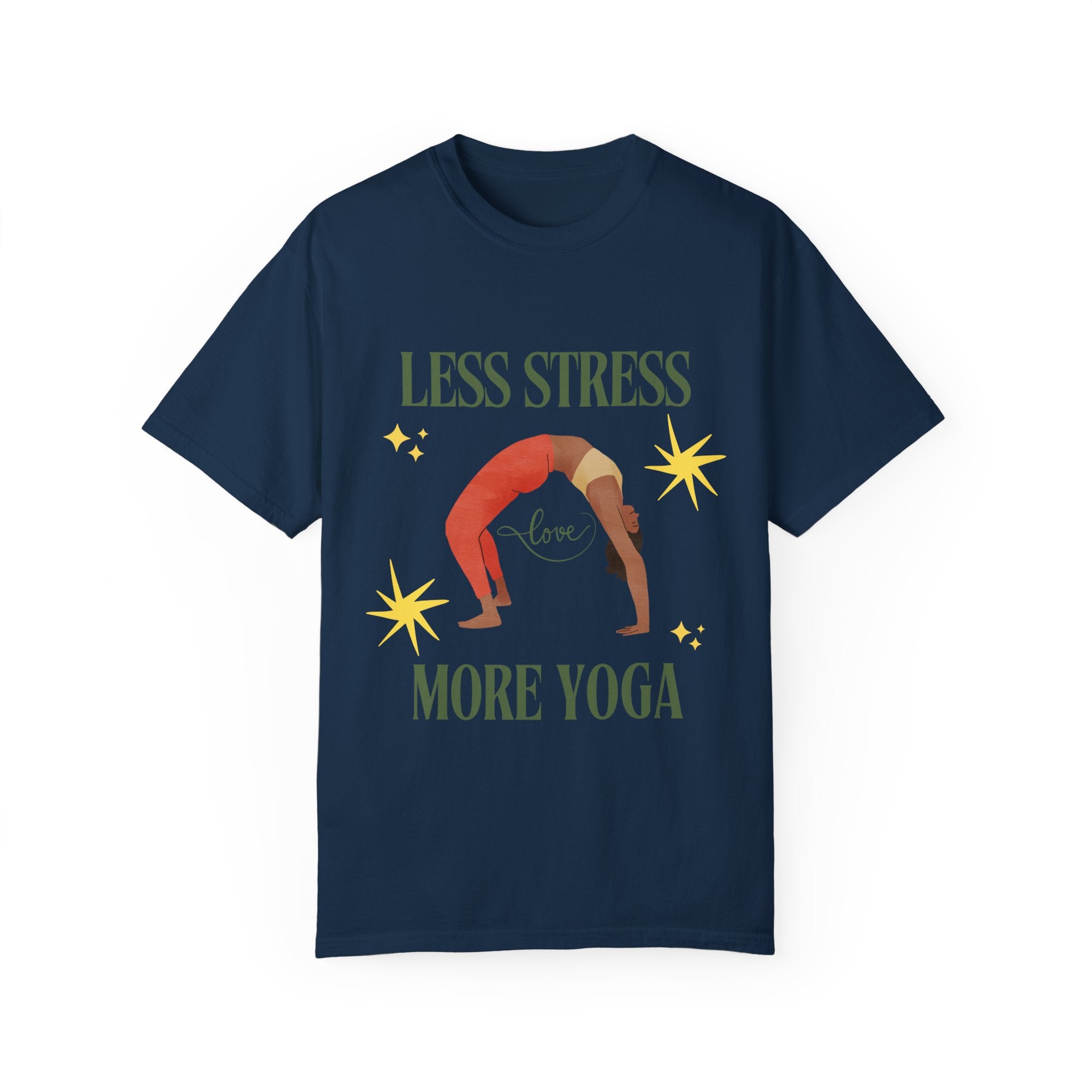 Yoga T-shirt: 'Less Stress More Yoga' Unisex Inspirational Tee