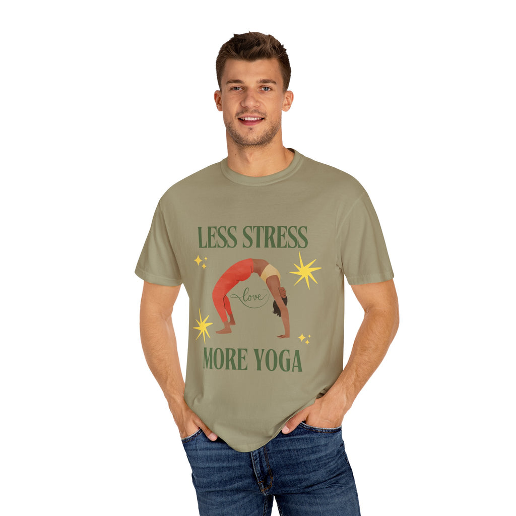 Yoga T-shirt: 'Less Stress More Yoga' Unisex Inspirational Tee