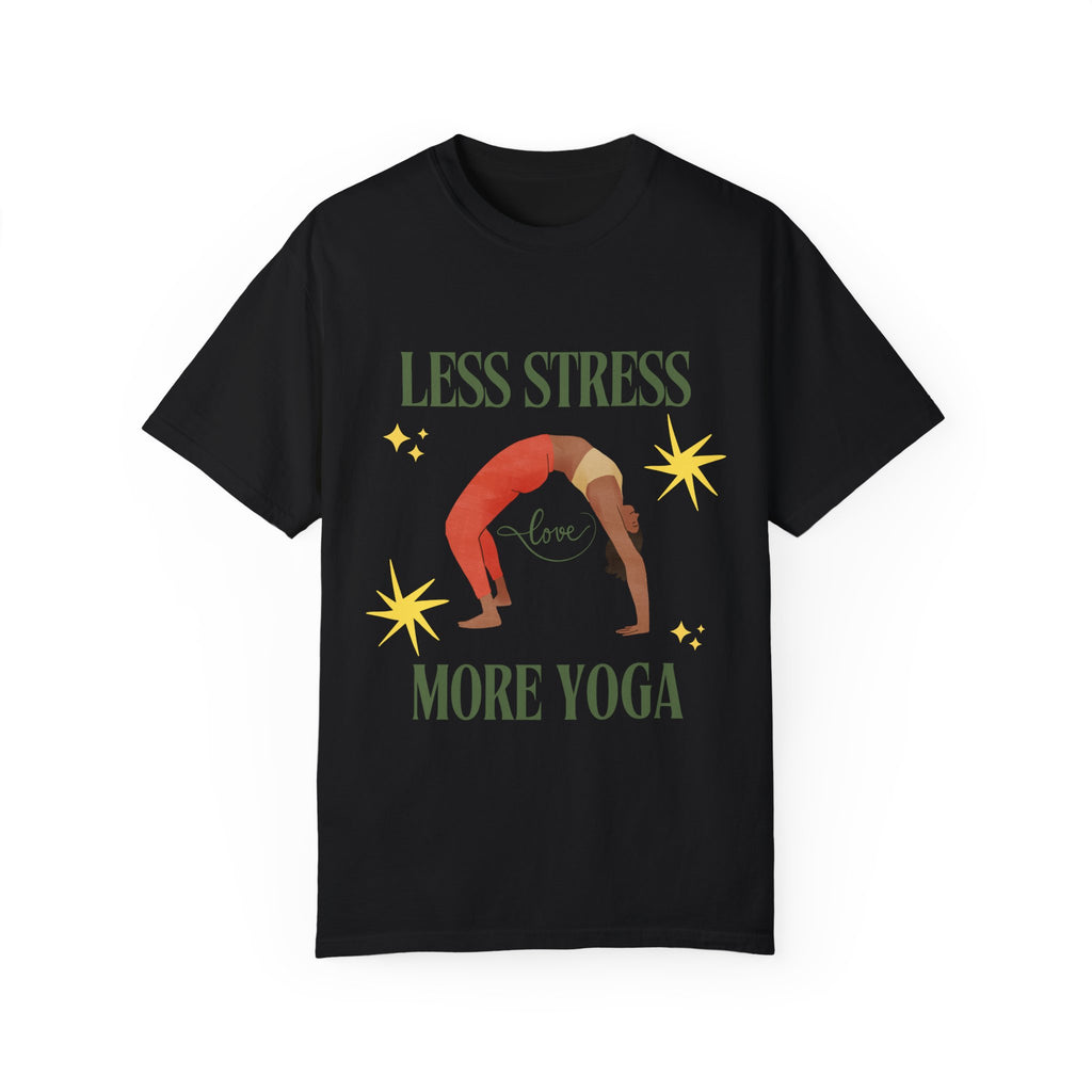Yoga T-shirt: 'Less Stress More Yoga' Unisex Inspirational Tee