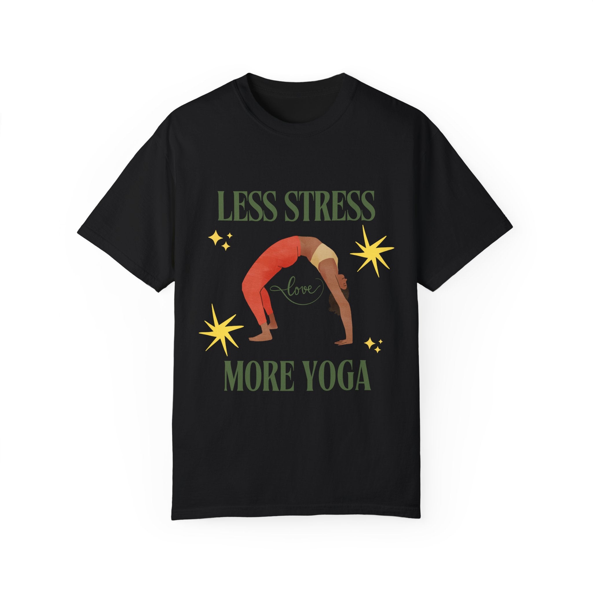 Yoga T-shirt: 'Less Stress More Yoga' Unisex Inspirational Tee