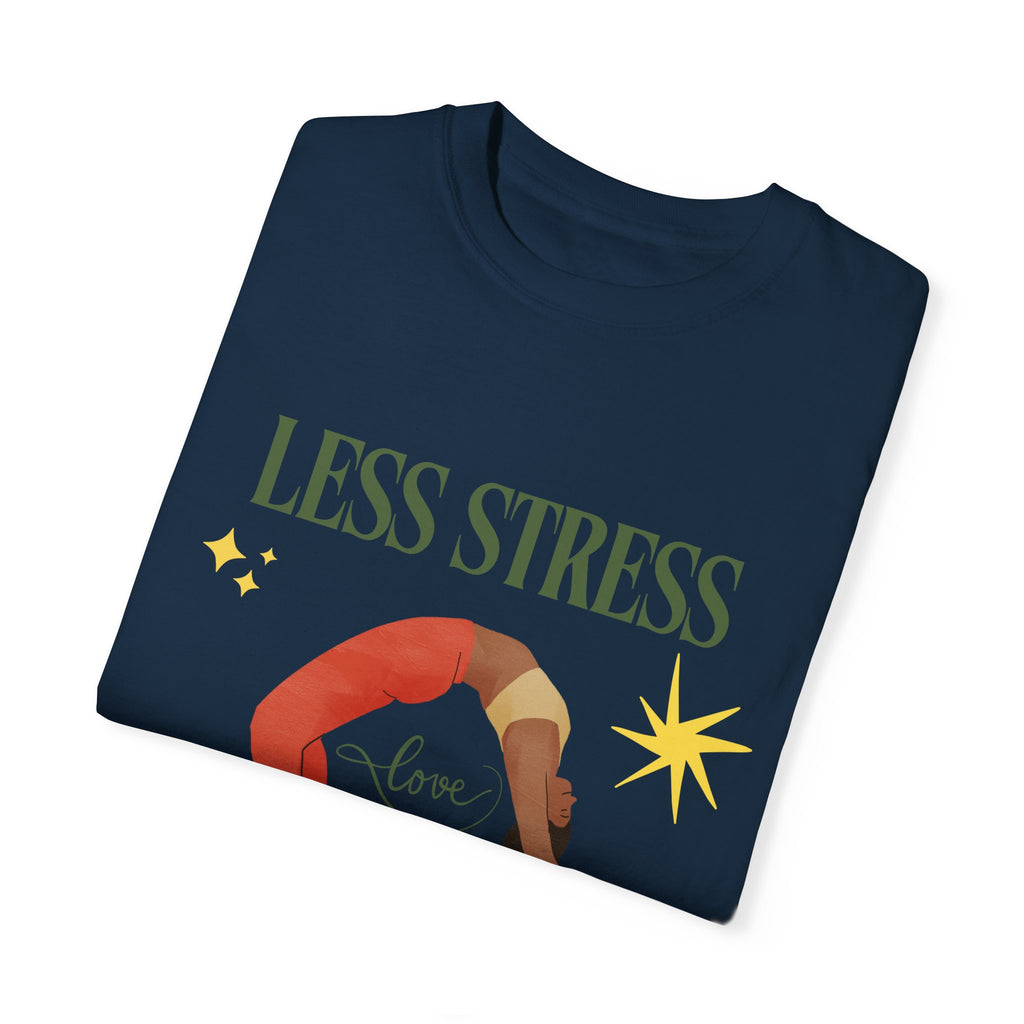 Yoga T-shirt: 'Less Stress More Yoga' Unisex Inspirational Tee