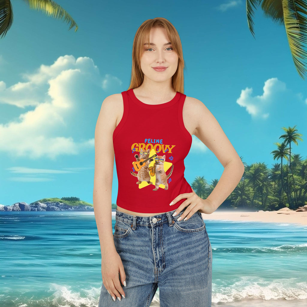 Purrfectly Groovy Cat Tank Top, Cute Cat Lover Apparel, Summer Style, Gift for Cat Moms, Casual Wear