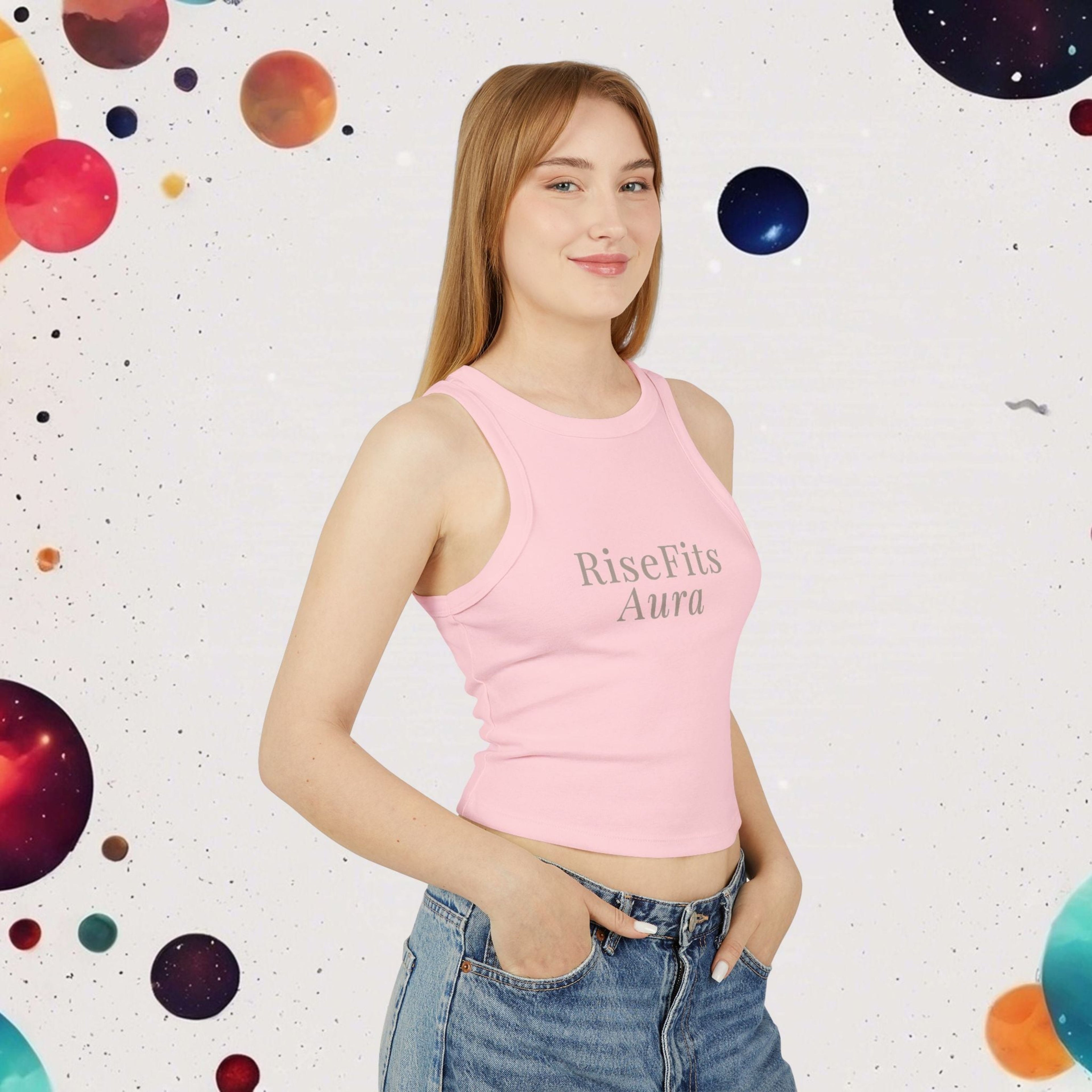 RiseFits Aura Racer Tank Top — Women's Micro Rib Fitness Crop