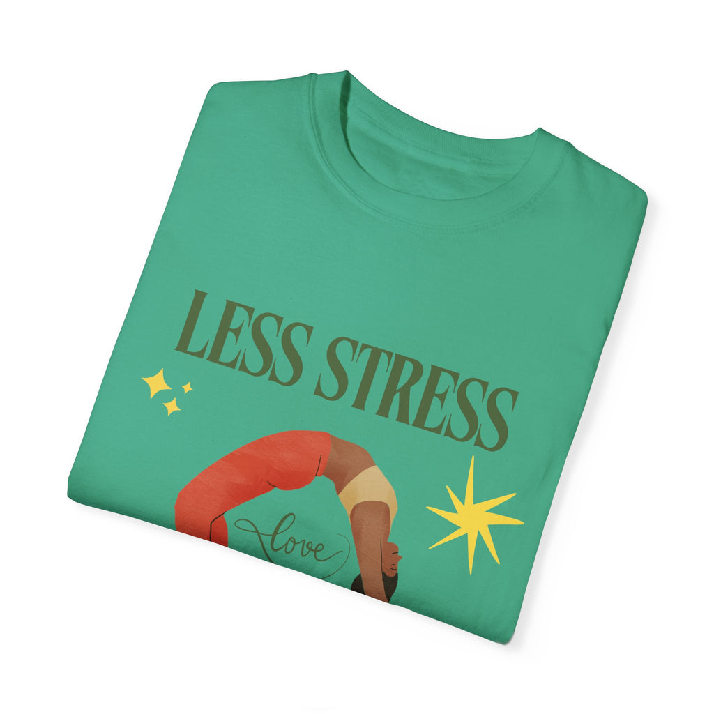 Yoga T-shirt: 'Less Stress More Yoga' Unisex Inspirational Tee
