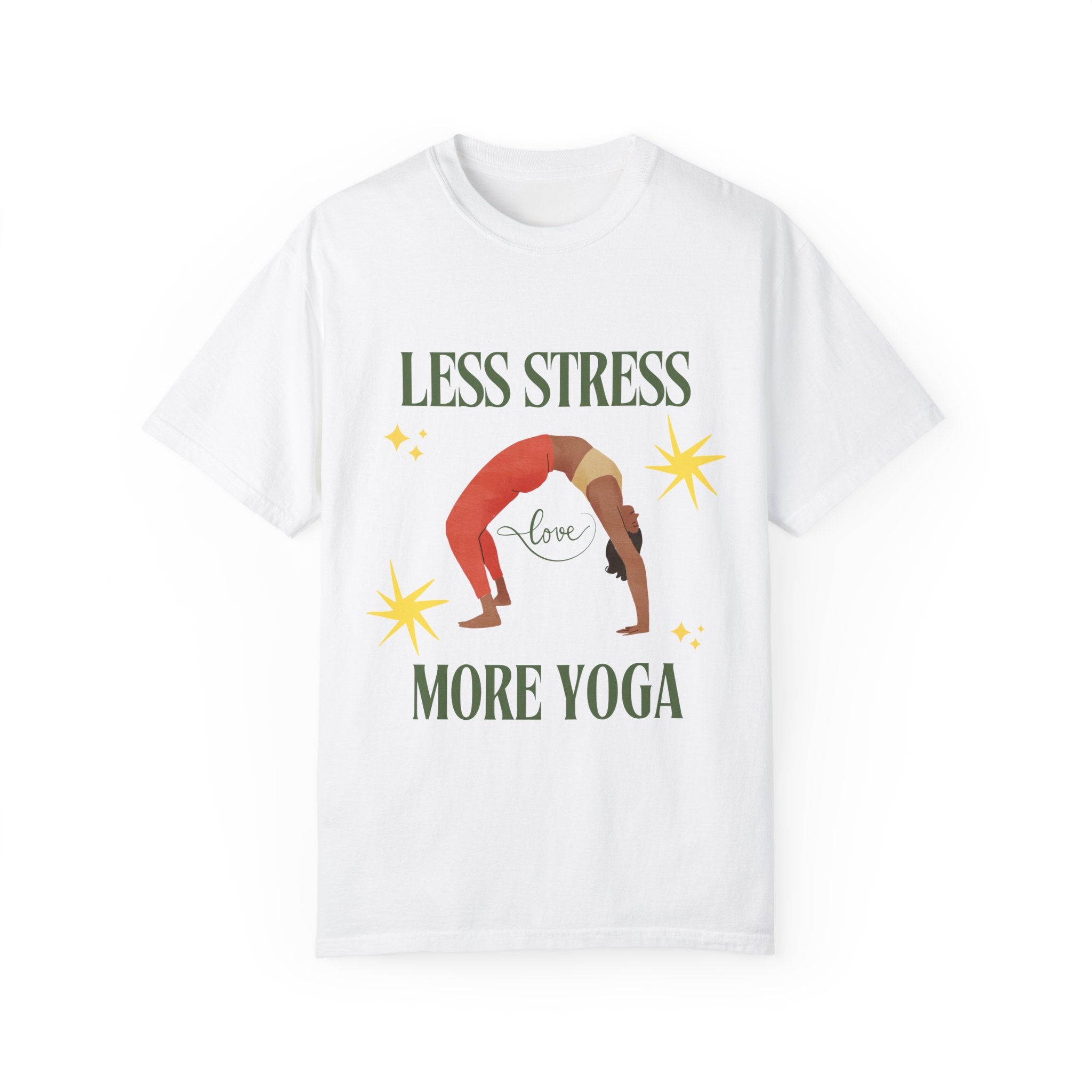 Yoga T-shirt: 'Less Stress More Yoga' Unisex Inspirational Tee