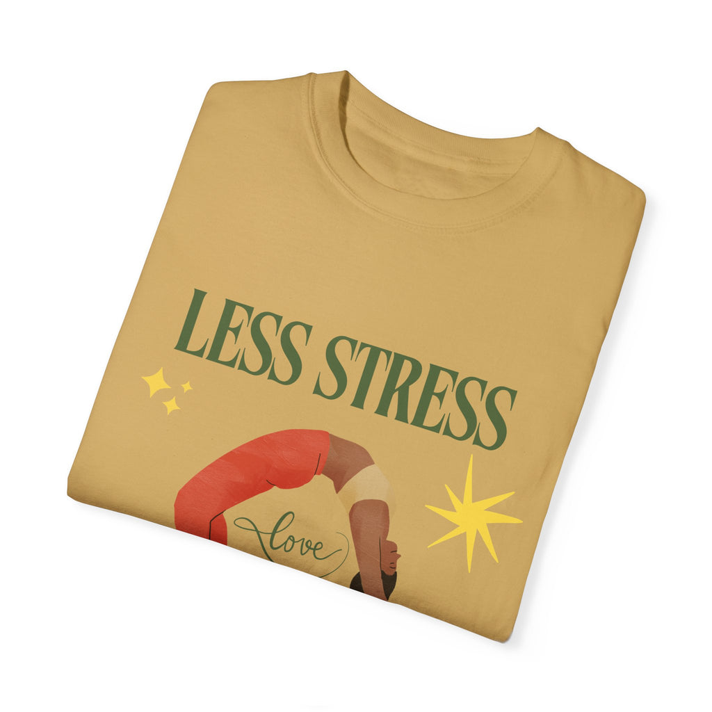 Yoga T-shirt: 'Less Stress More Yoga' Unisex Inspirational Tee