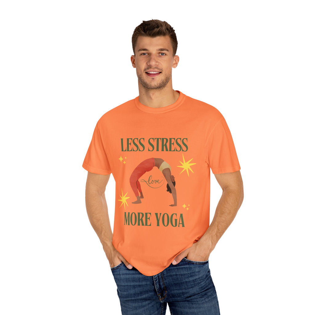 Yoga T-shirt: 'Less Stress More Yoga' Unisex Inspirational Tee
