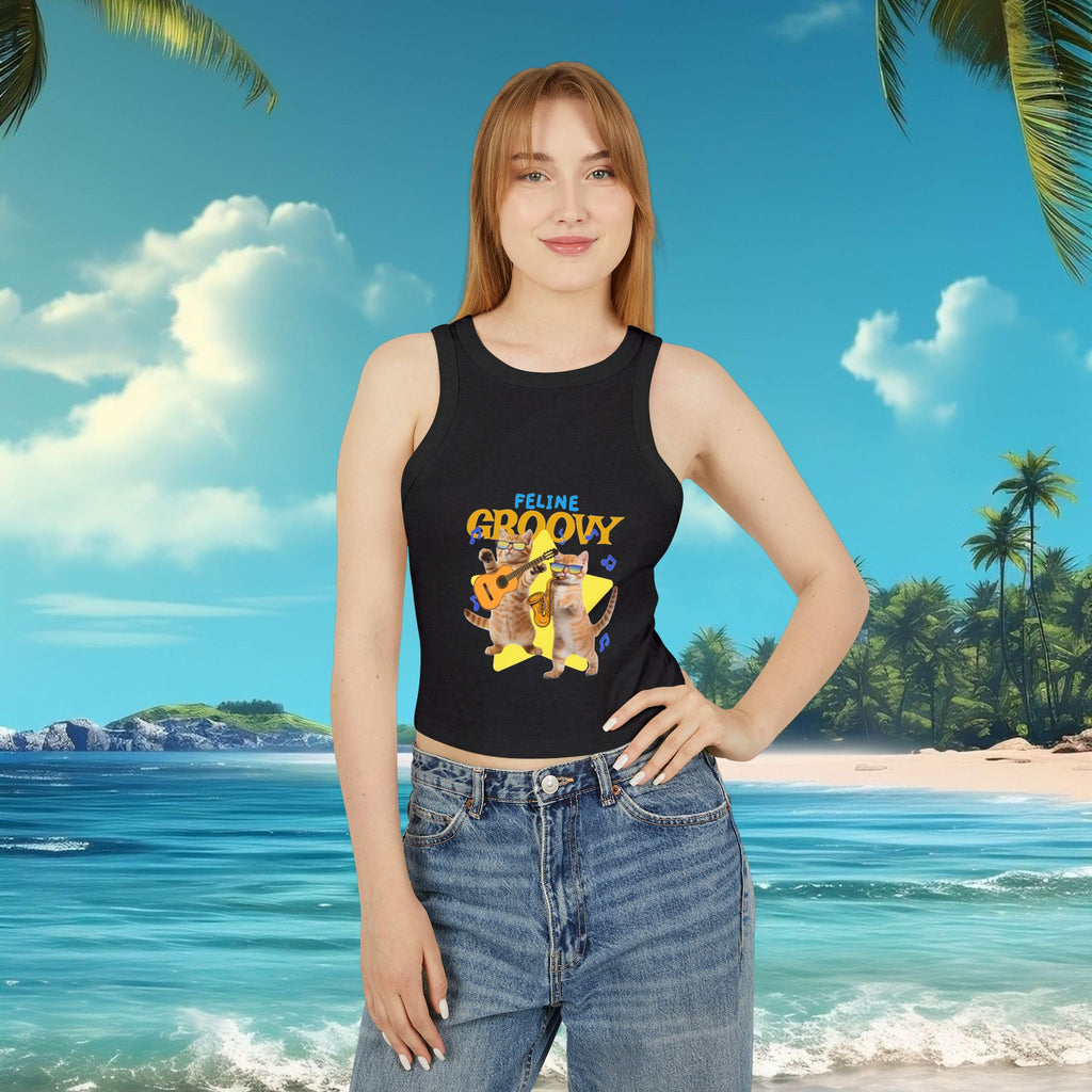 Purrfectly Groovy Cat Tank Top, Cute Cat Lover Apparel, Summer Style, Gift for Cat Moms, Casual Wear