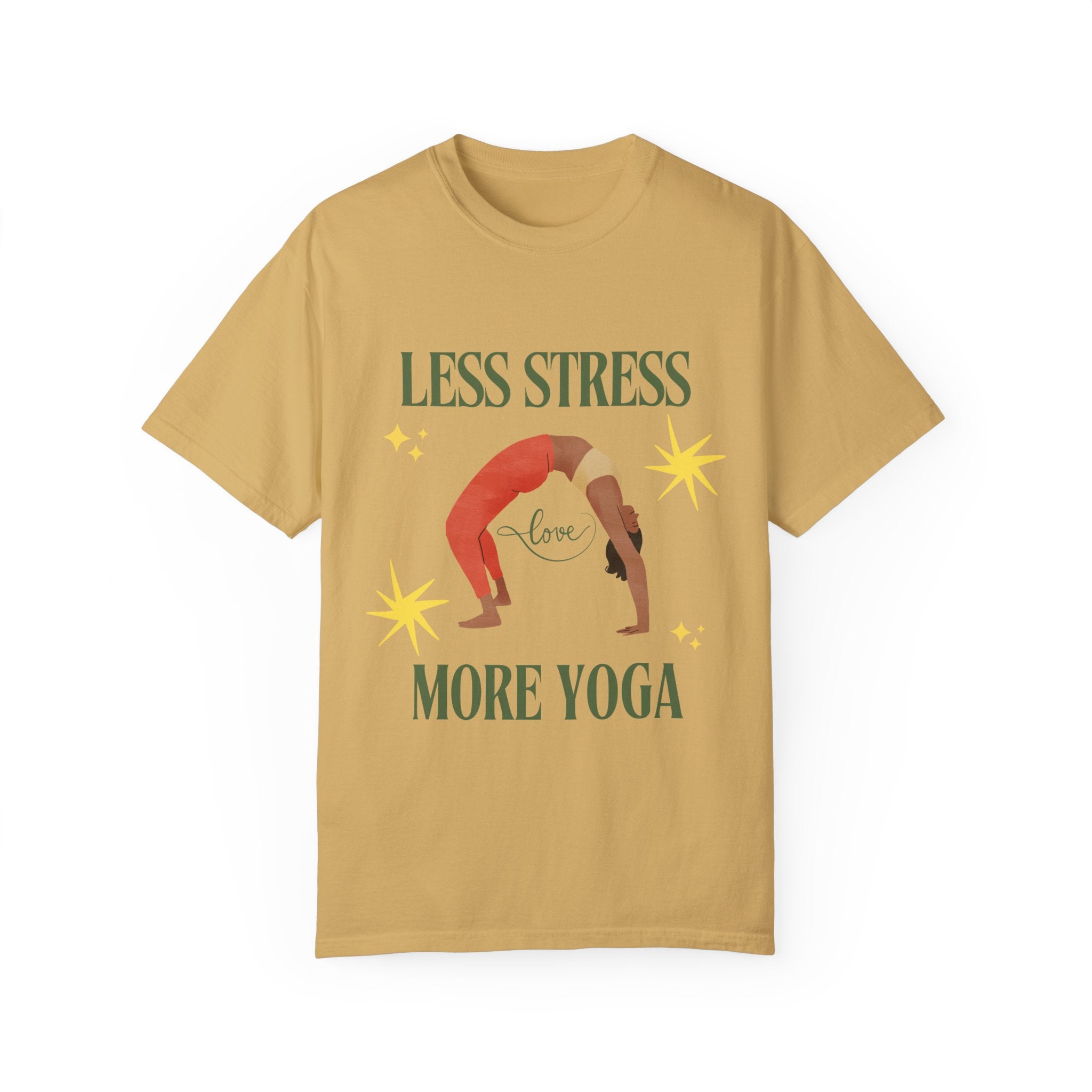 Yoga T-shirt: 'Less Stress More Yoga' Unisex Inspirational Tee