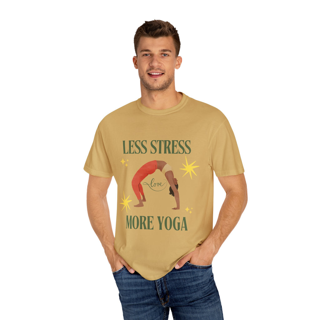 Yoga T-shirt: 'Less Stress More Yoga' Unisex Inspirational Tee