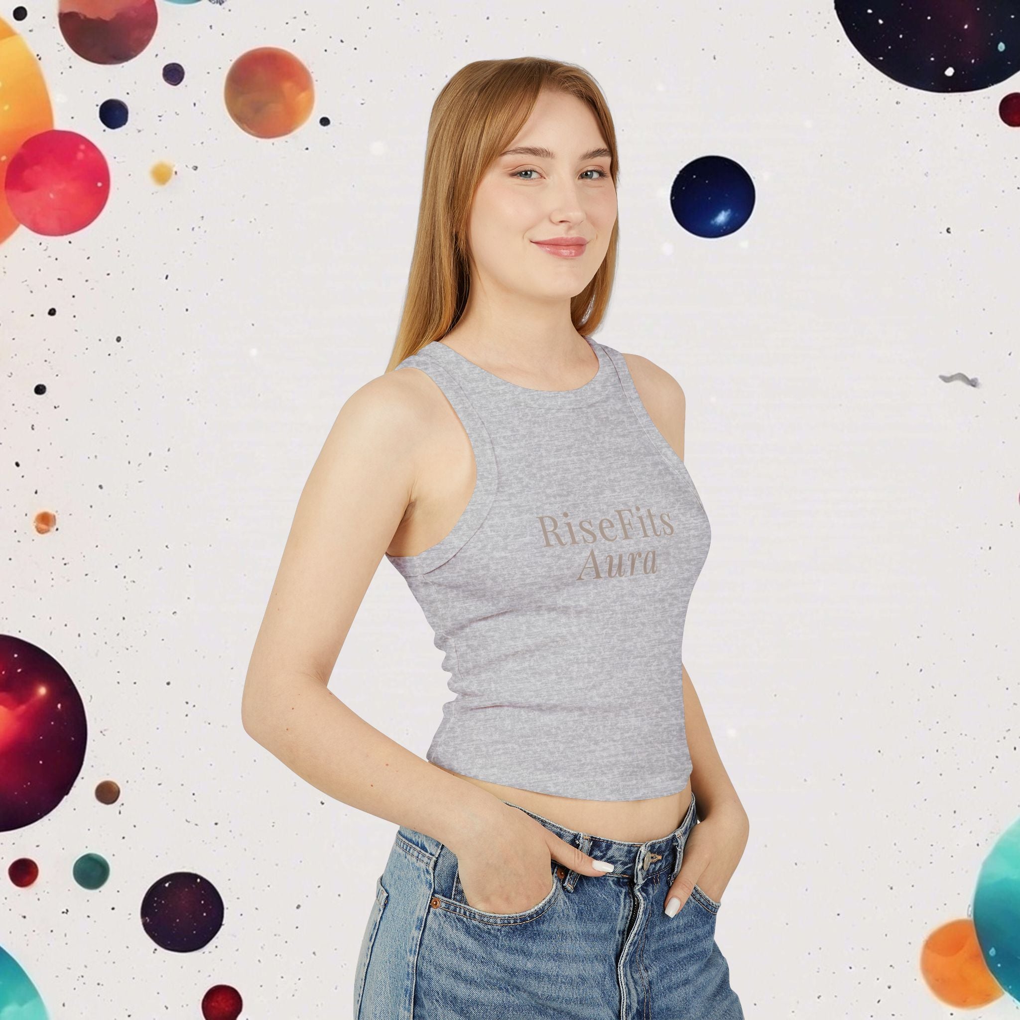 RiseFits Aura Racer Tank Top — Women's Micro Rib Fitness Crop