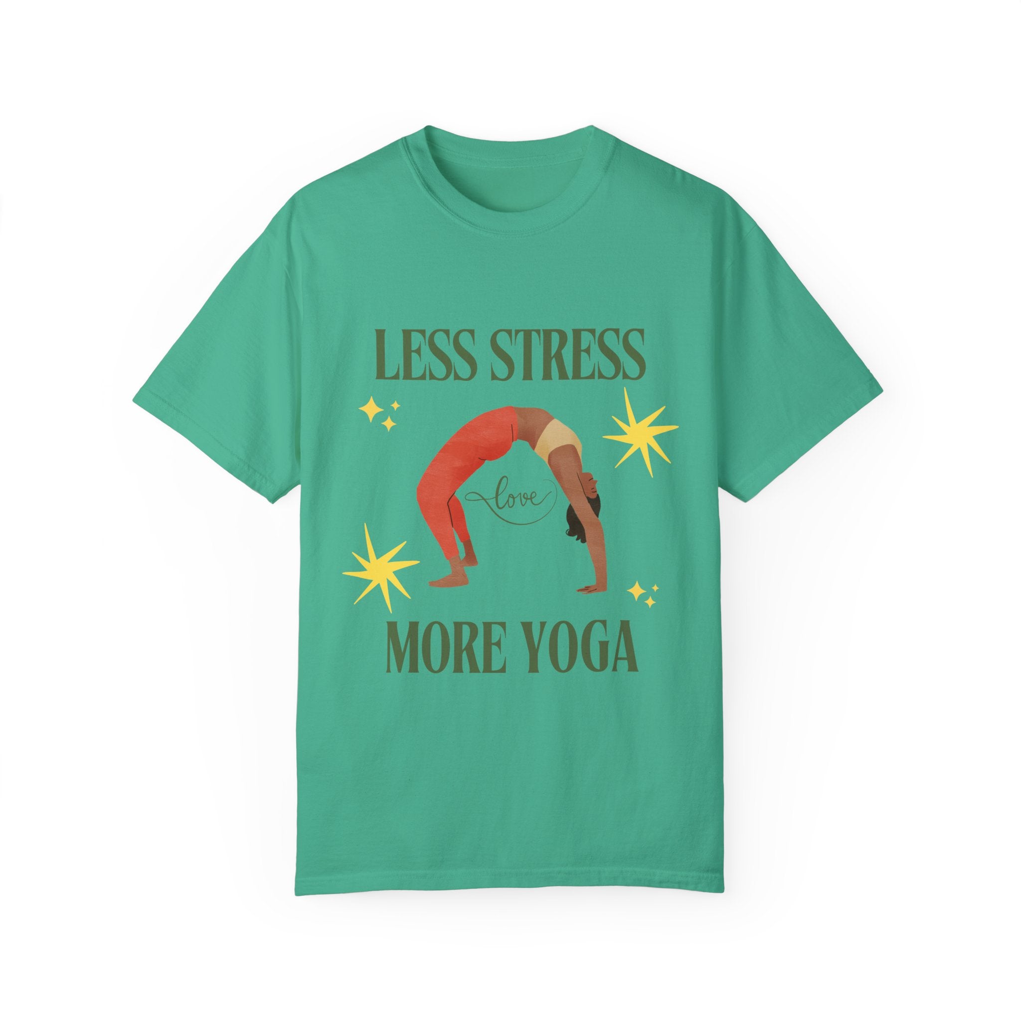 Yoga T-shirt: 'Less Stress More Yoga' Unisex Inspirational Tee