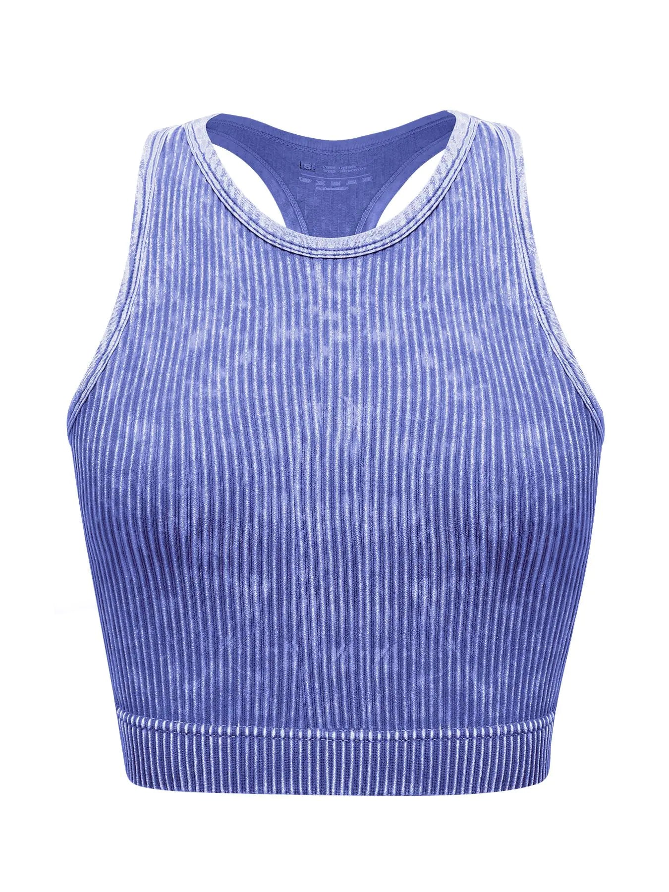 Womens Seamless Ribbed Workout Crop Tank TopSlim Fit Short Scoop Neck Racerback Tank TopsSports Bra Yoga Tops Blue