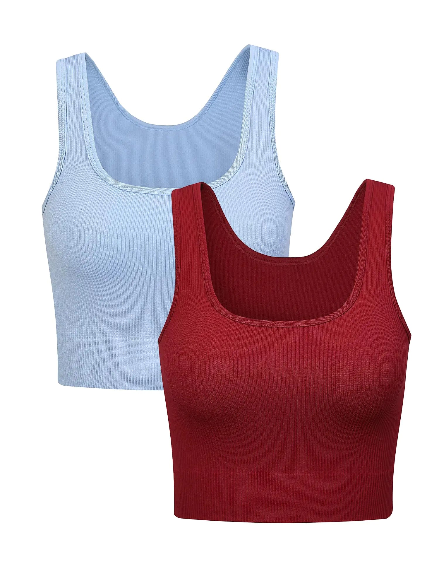 SIXIM Womens 2 Piece Tank Tops Square Neck Ribbed Seamless Workout Exercise Shirts Yoga Sleeveless Crop Tops(Red-Blue-XL)