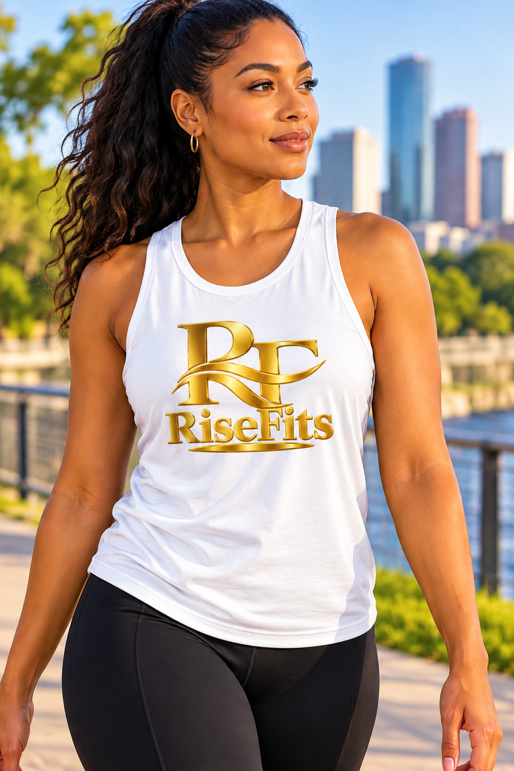 RiseFits Women's Gold Logo Muscle Tank
