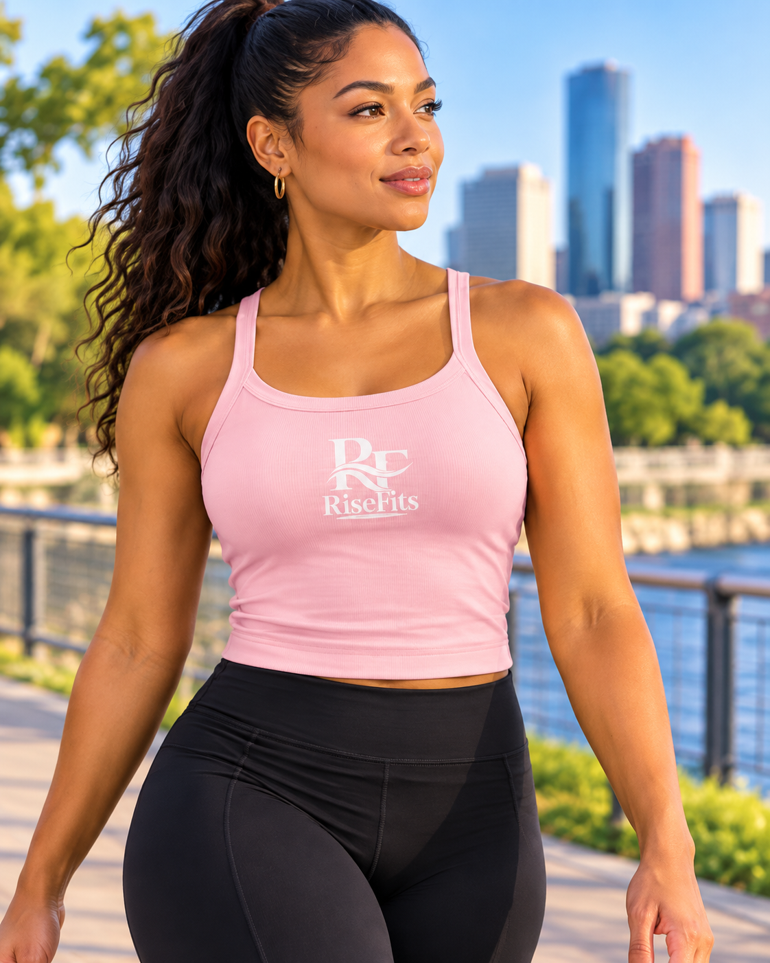 RiseFits Aura Women's Micro-Rib Tank Top – Fitted Crop Style  Copy