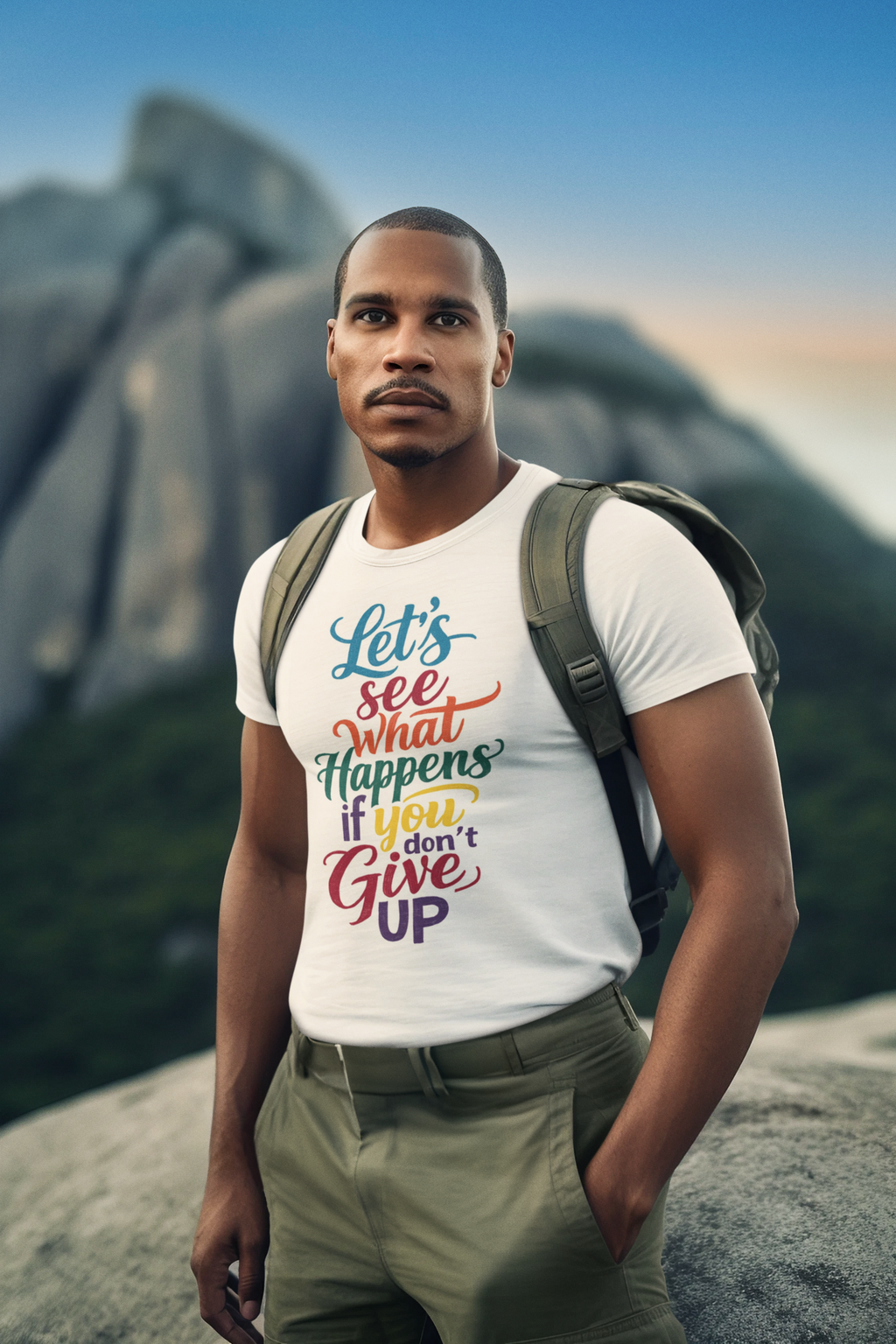 Inspirational Quote Unisex Garment-Dyed T-Shirt - 'Let's See What Happens If You Don't Give Up'