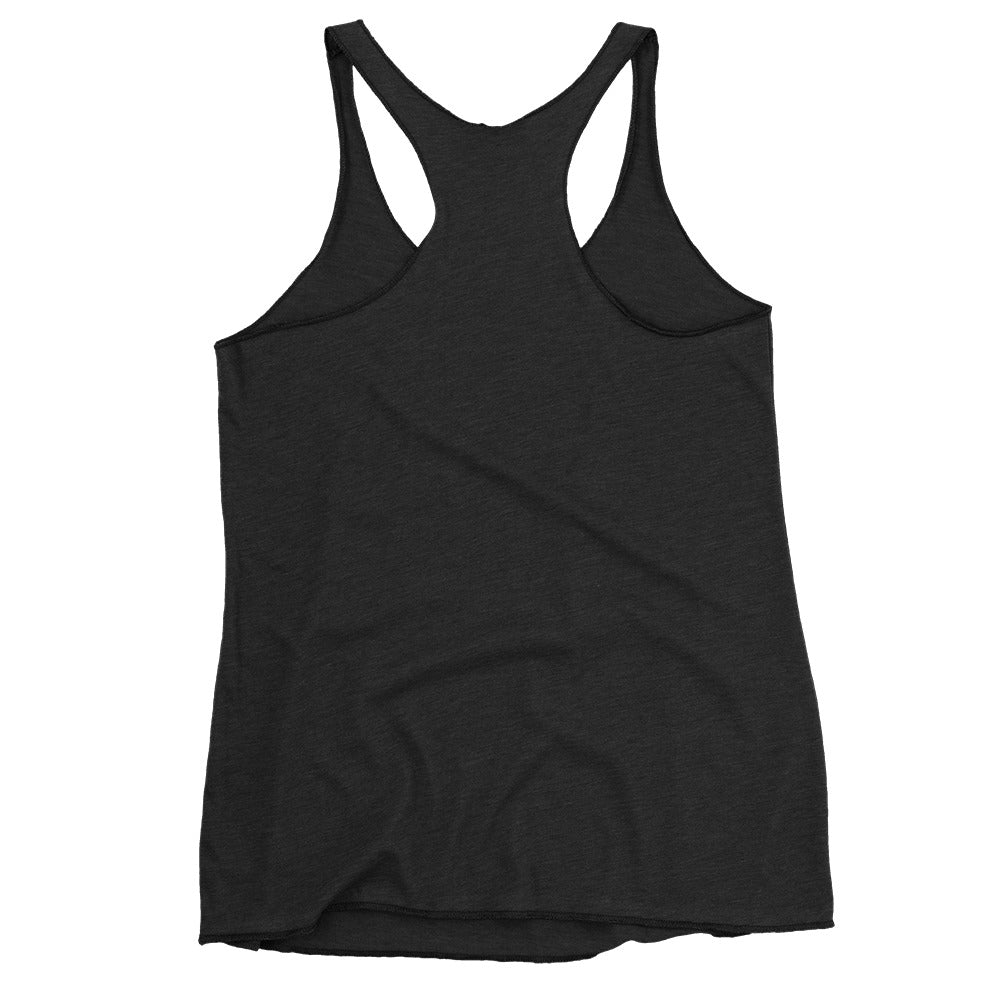 RiseFits women's racerback tank top in vintage black, back view showing racerback straps
